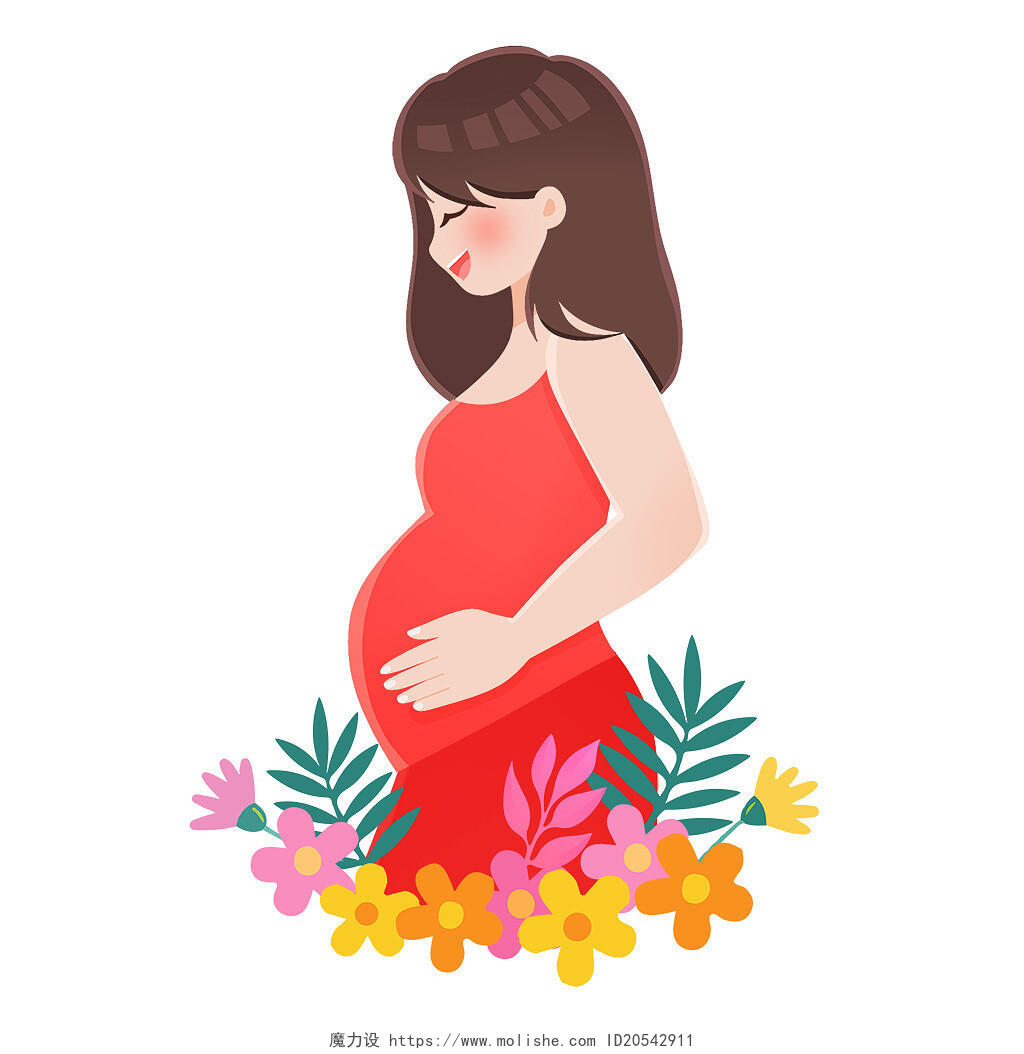 彩色卡通手绘孕妇怀孕准妈妈母亲母亲节母婴